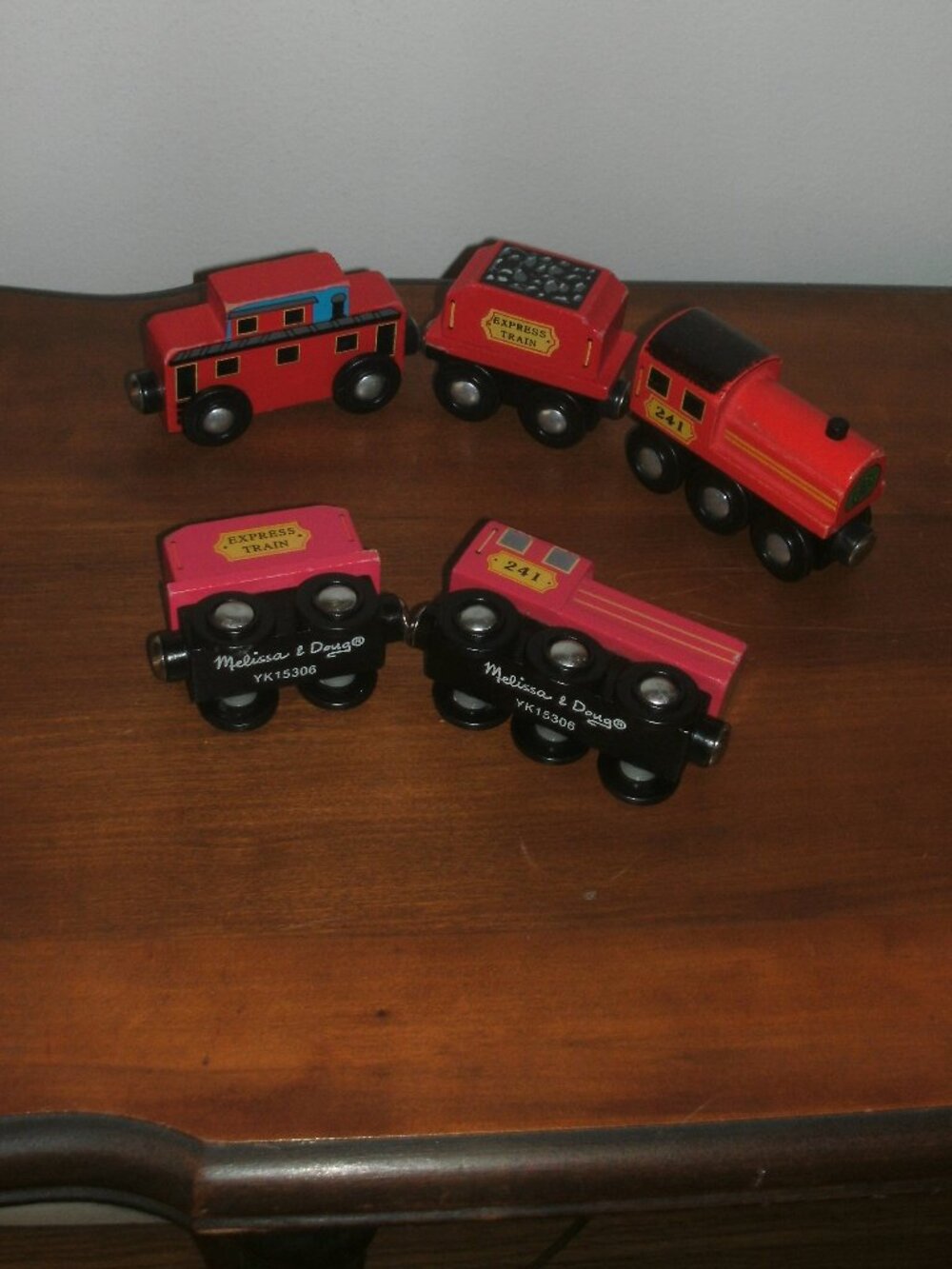 Lot of 5 Collectible Melissa & Doug Magnetic Wooden Red Express Train Cars